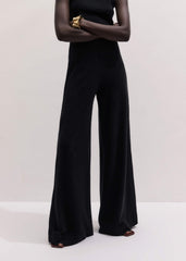 Black Textured Wide-Leg Palazzo Pant meandem