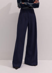 Navy Contrast Top Stitch Wide-Leg Pant meandem