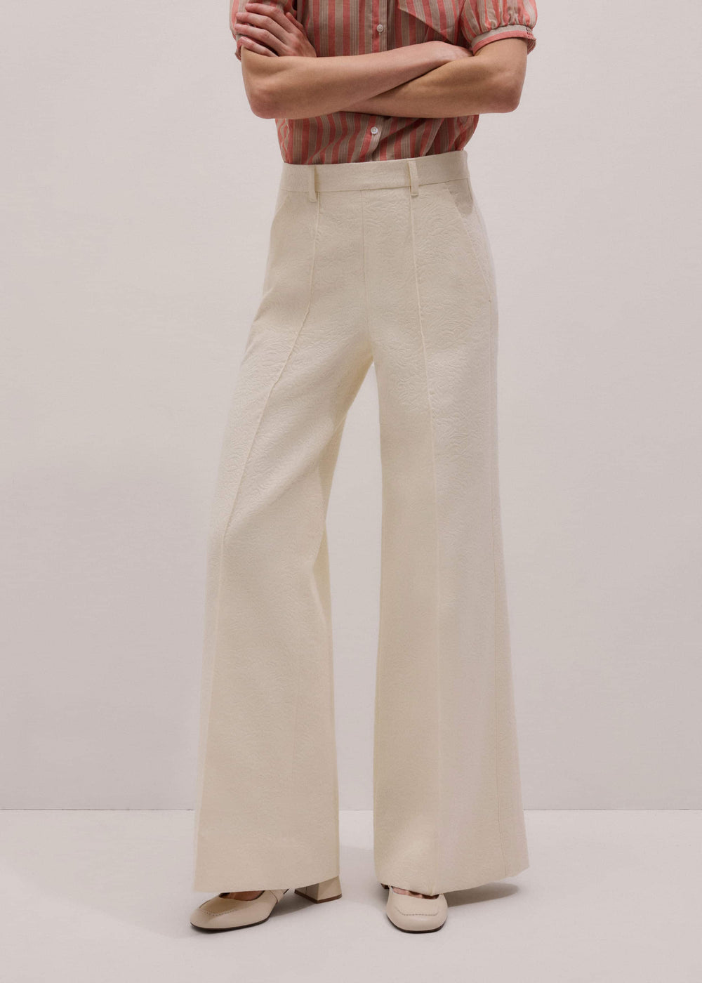 Ivory Luxe Jacquard Wide-Leg Pant meandem