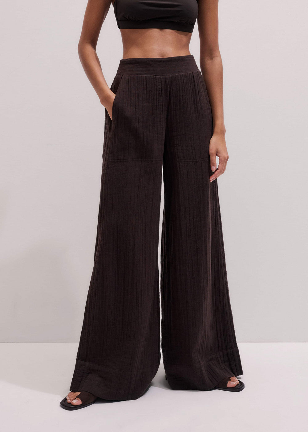 Brown Cheesecloth Wide-Leg Pant meandem