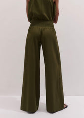 Olive Green Shirred Wide Pant meandem