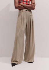 Brown Wide-Leg Double Pleat Pinstripe Pant meandem