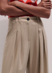 Brown Wide-Leg Double Pleat Pinstripe Pant meandem