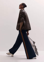 Navy Contrast Side Panel Wide-Leg Pant meandem