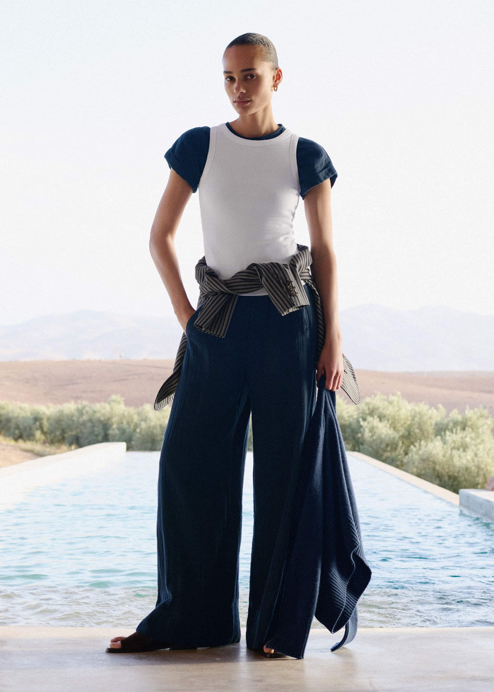 Navy Cheesecloth Wide-Leg Pant meandem