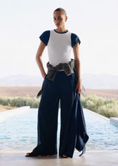 Navy Cheesecloth Wide-Leg Pant meandem