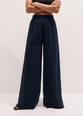 Navy Cheesecloth Wide-Leg Pant meandem