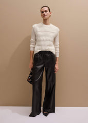 Warm Black Leather Wide-Leg Track Pant meandem