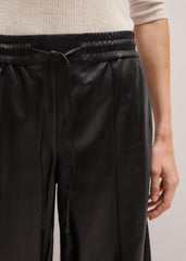 Warm Black Leather Wide-Leg Track Pant meandem