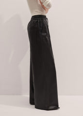 Warm Black Leather Wide-Leg Track Pant meandem