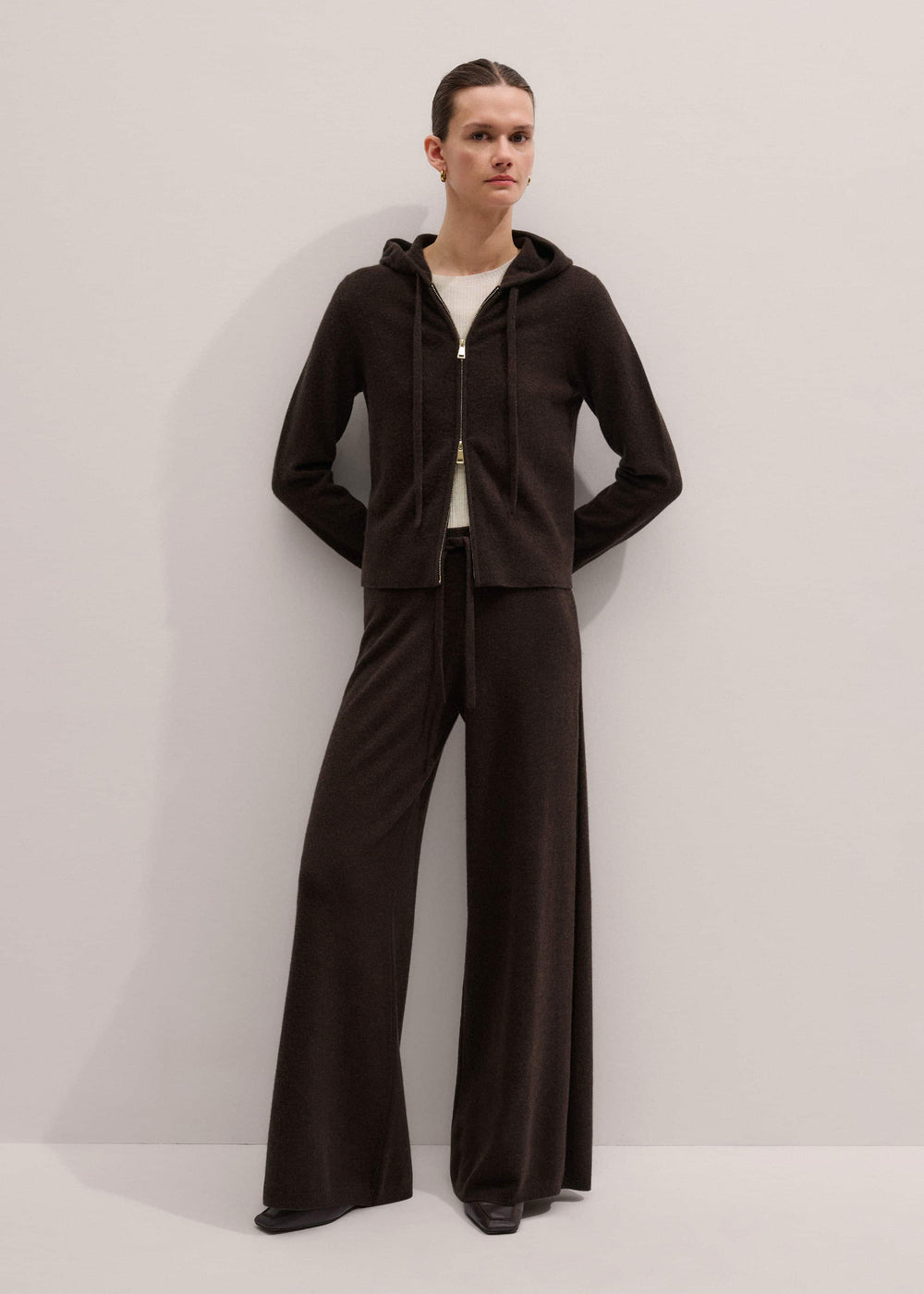 Brown Cashmere Wide-Leg Knit Pant meandem
