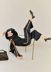 Gray Side Stripe Milano Knit Wide Leg Pant meandem
