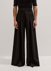 Brown Wool Ultimate Pleat-Front Wide-Leg Pant meandem