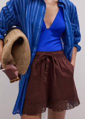 Cinnamon Brown Crochet Trim Short meandem