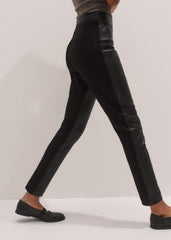 Women’s Black High Stretch Leather Mix Legging meandem