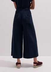 Navy Cheesecloth Cropped Wide-Leg Pant meandem