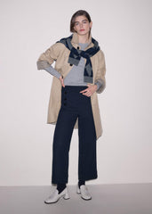 Navy Button Front Straight Crop Pant meandem