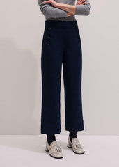Navy Button Front Straight Crop Pant meandem