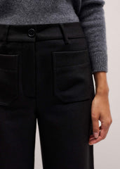 Black Stretch Twill Patch Pocket Cropped Kick-Flare Pant meandem