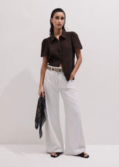 Brown Cheesecloth Trim Detail Blouse meandem