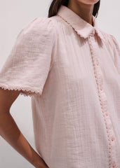 Pink Cheesecloth Trim Detail Blouse meandem