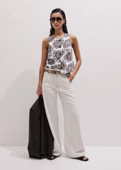 White Cheesecloth Full Bloom Print Short Straight Top meandem