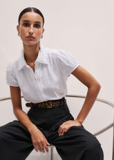 White Cheesecloth Cap-Sleeve Blouse meandem