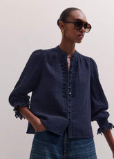 Navy Cheesecloth Intricate Detail Blouse meandem