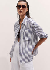 Navy Cheesecloth Relaxed Stripe Shirt meandem