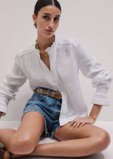 White Cheesecloth Pleat Detail Blouse meandem