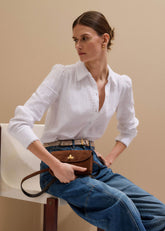 White Cheesecloth Trim Detail Shirt meandem
