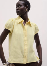 Yellow Cheesecloth Straight Summer Blouse meandem