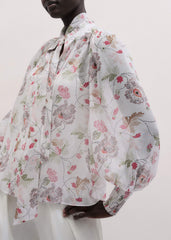 Cream Silk Balloon Sleeve Blouse meandem
