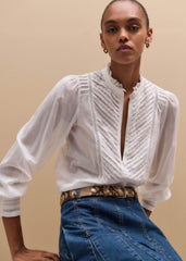 White Delicate Pintucked High-Neck Top meandem