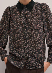 Black Scallop Daisy Print Feature Collar Blouse meandem
