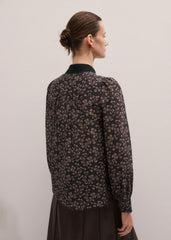 Black Scallop Daisy Print Feature Collar Blouse meandem