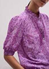 Purple Silk Cotton Entangled Lace Print Straight Blouse meandem