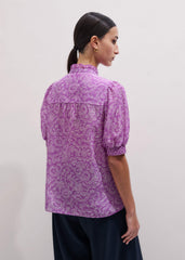 Purple Silk Cotton Entangled Lace Print Straight Blouse meandem
