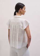 Cream Silk Cotton Embroidery Collar Swing Blouse meandem