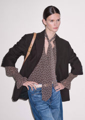 Brown Silk Lace Print Straight In-The-Details Blouse meandem