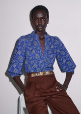 Blue Paisley Print Straight Blouse meandem