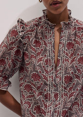 Brown Silk Cotton Rising Wildflower Print Blouse meandem