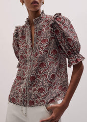 Brown Silk Cotton Rising Wildflower Print Blouse meandem