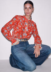 Orange Ornate Floral Paisley Print Blouse meandem
