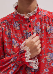 Orange Ornate Floral Paisley Print Blouse meandem