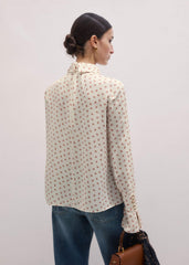 Cream Silk Spaced Paisley Print Statement Sleeve Blouse + Tie meandem