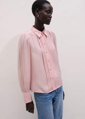 Pink Silk Feminine Embroidered Fluid Straight Blouse meandem