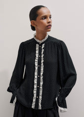Black Micro Polka Dot And Lace Blouse meandem