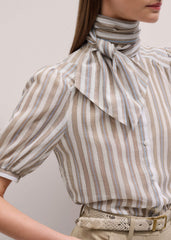 Brown Stripe Blouse + Tie meandem