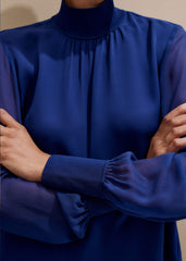 Blue Silk Chic Rib Straight Blouse meandem